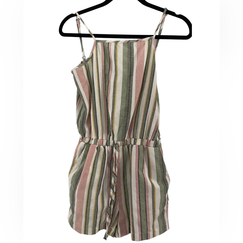 Ci Sono Striped Romper One Piece Pink‎ Green White Elastic Waist Pockets RP260 S